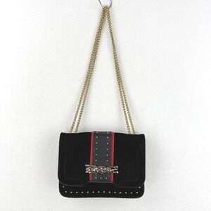 TOPSHOP Leopard Purse Bag Velvet Gold Chain‎ Crossbody Black